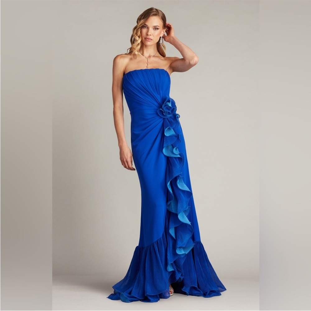 Tadashi Shoji Leith Cascading Ruffle Gown Mystic Blue